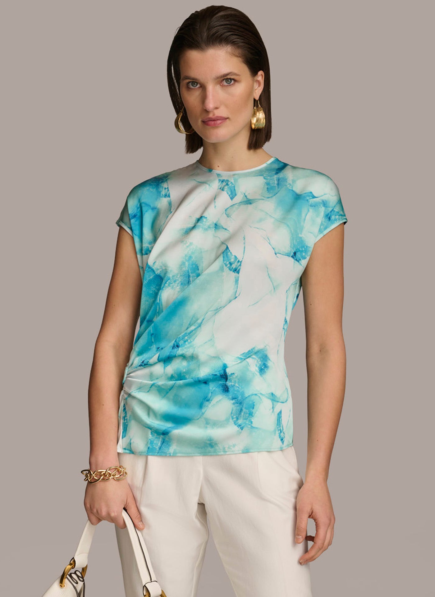 (image for) HUMANIZED PRINT EXTENDED SHOULDER RUCHED TOP